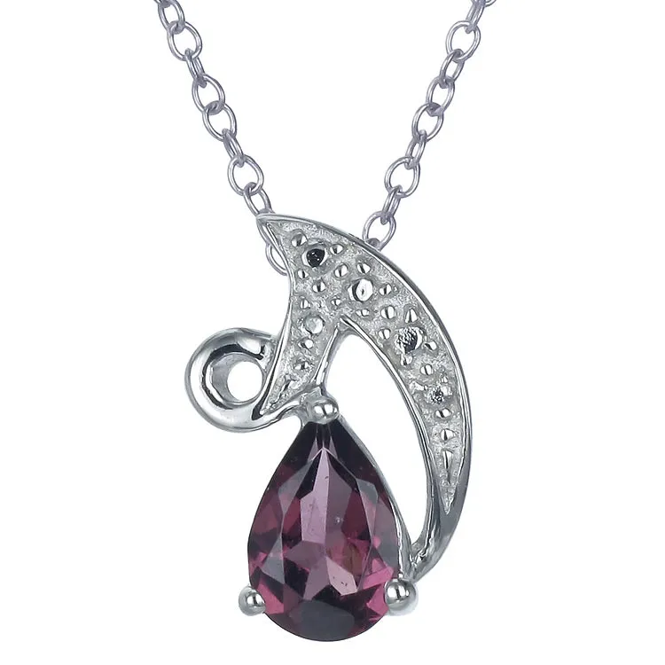 0.90 cttw Garnet Pendant Necklace .925 Sterling Silver With Rhodium 8x6 MM Pear