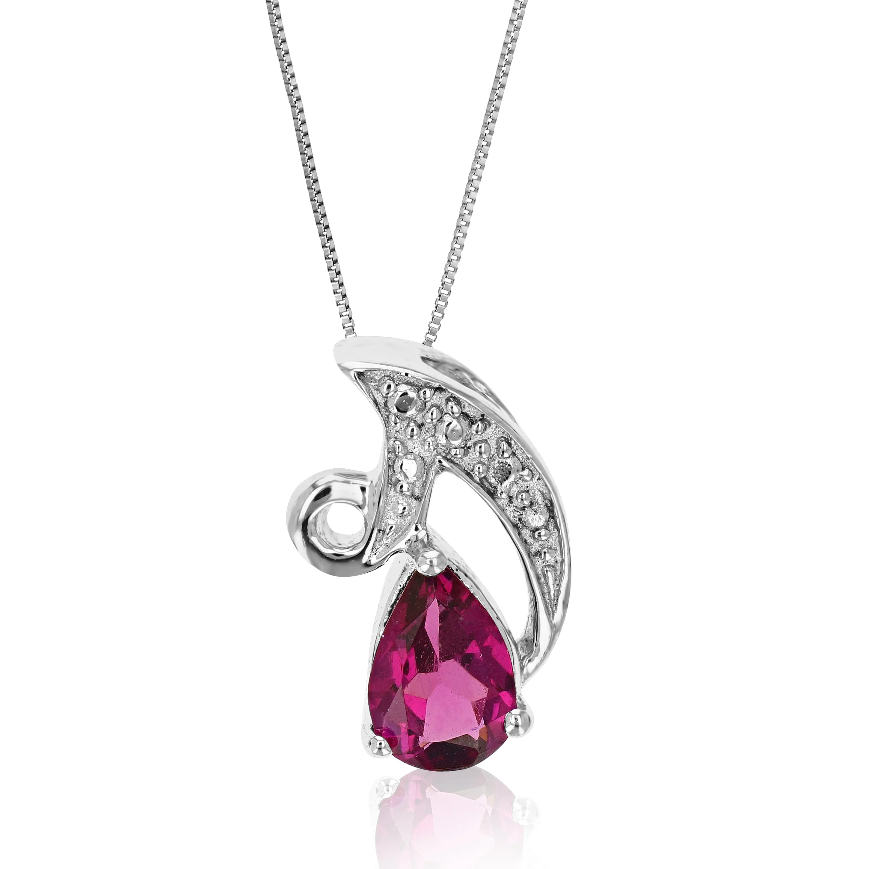 0.90 cttw Garnet Pendant Necklace .925 Sterling Silver With Rhodium 8x6 MM Pear