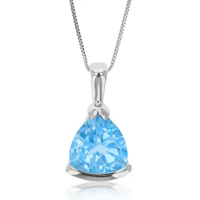 0.90 cttw Swiss Blue Topaz Pendant Necklace .925 Sterling Silver 7 MM Trillion