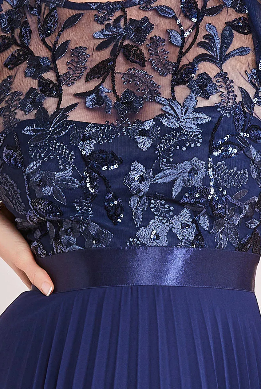 1-A1265 Navy Embroidered Bodice Dress