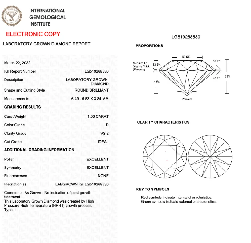 1.00CT Round D VS2 IDEAL EX EX NONE - LG519268530