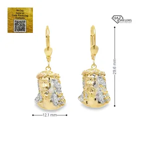 10K Gold Three Tone CZ Jesus Earrings