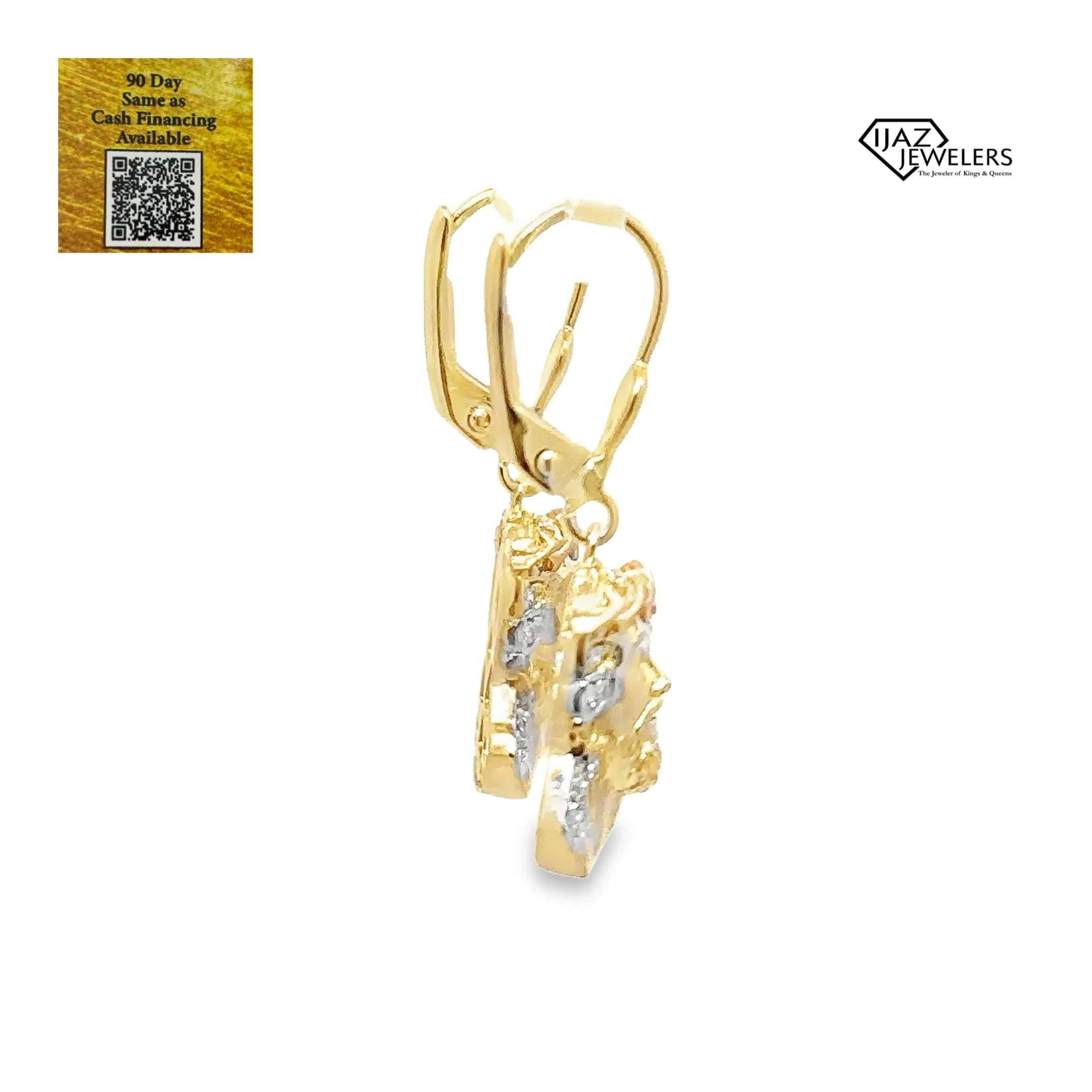 10K Gold Three Tone CZ Jesus Earrings