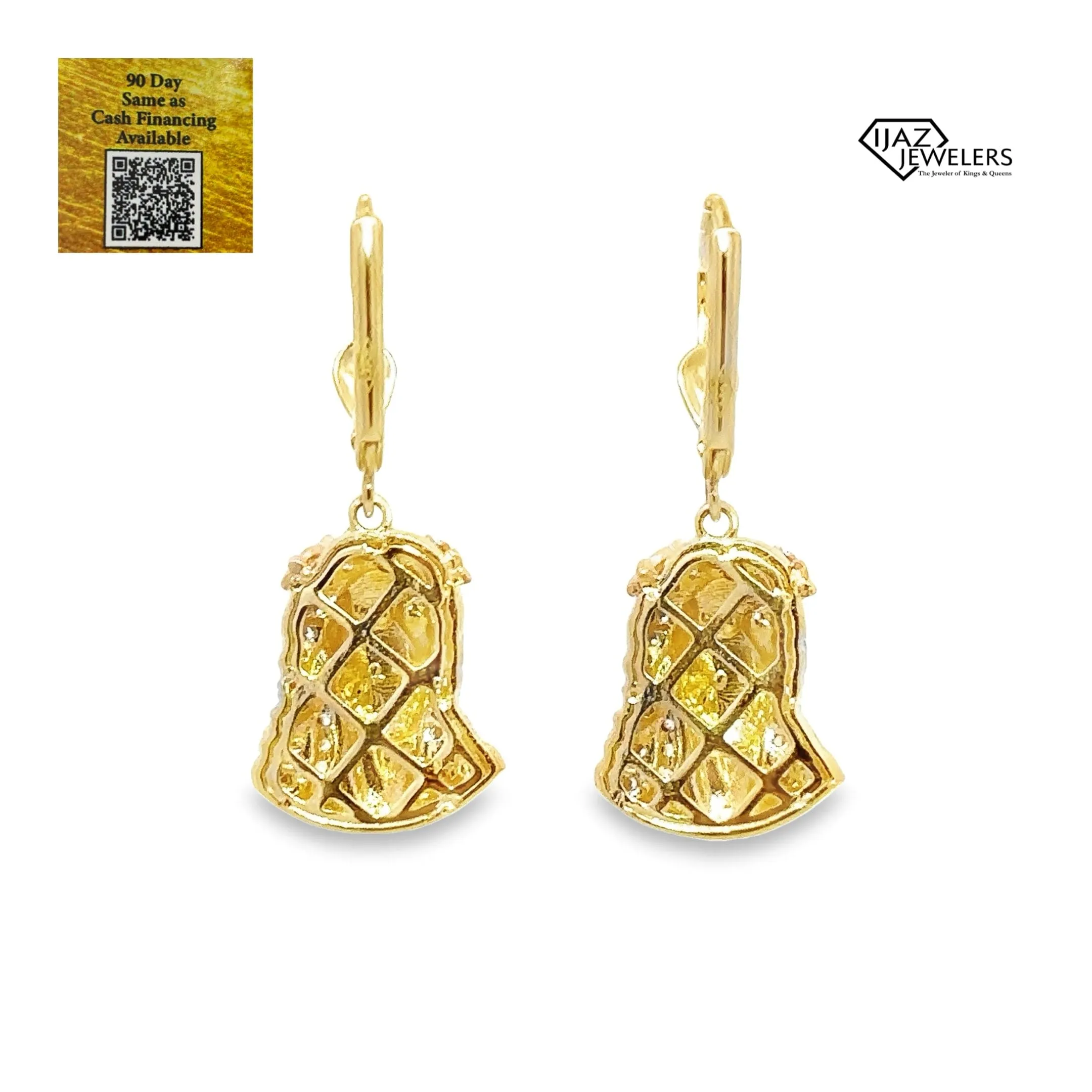 10K Gold Three Tone CZ Jesus Earrings