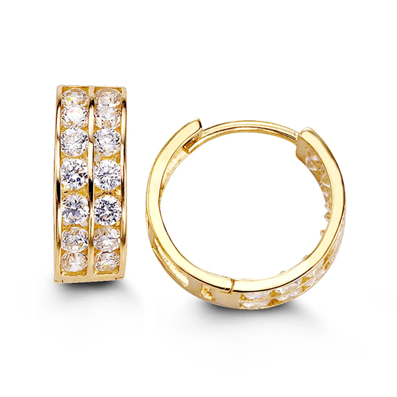 14k Gold Double Row CZ Huggies