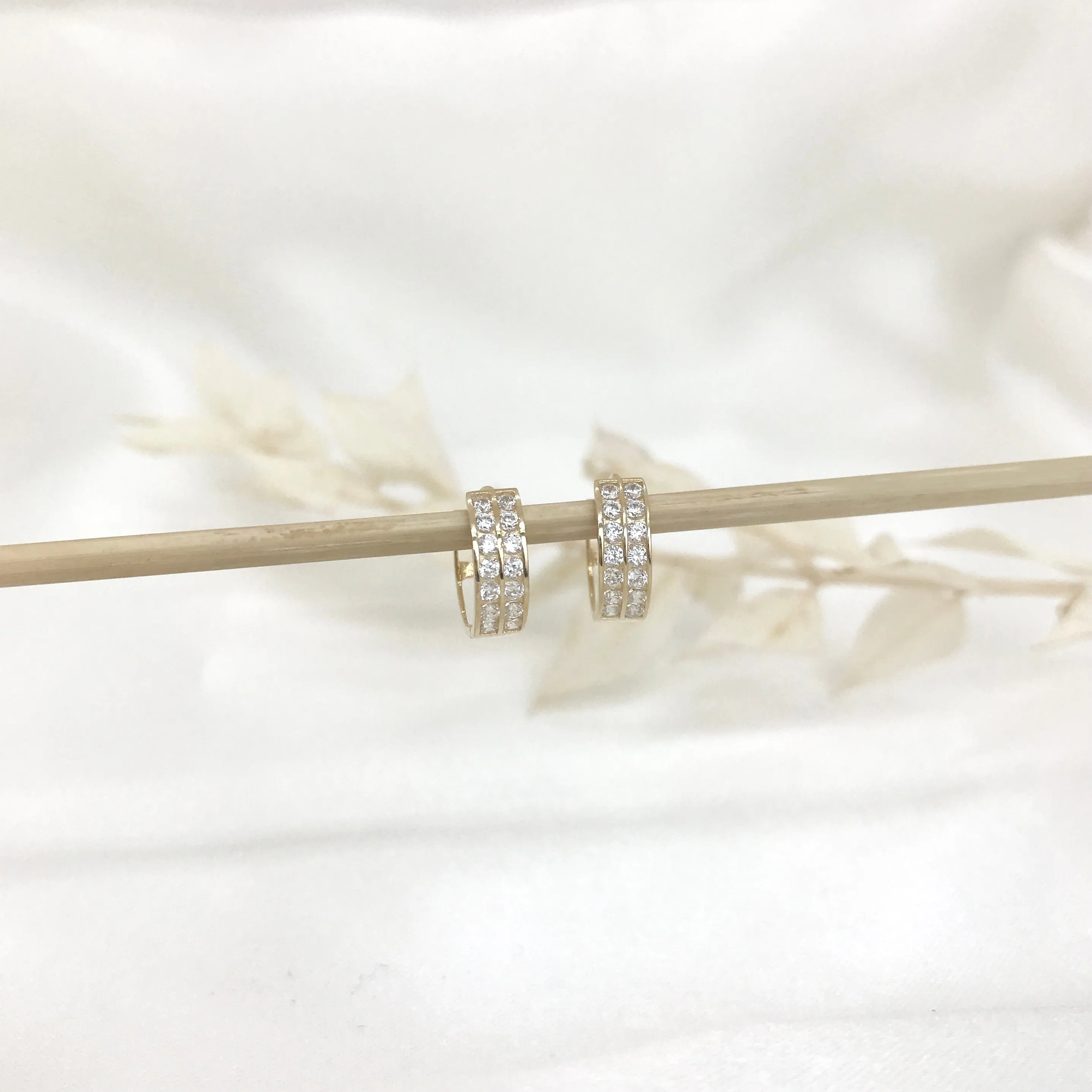 14k Gold Double Row CZ Huggies