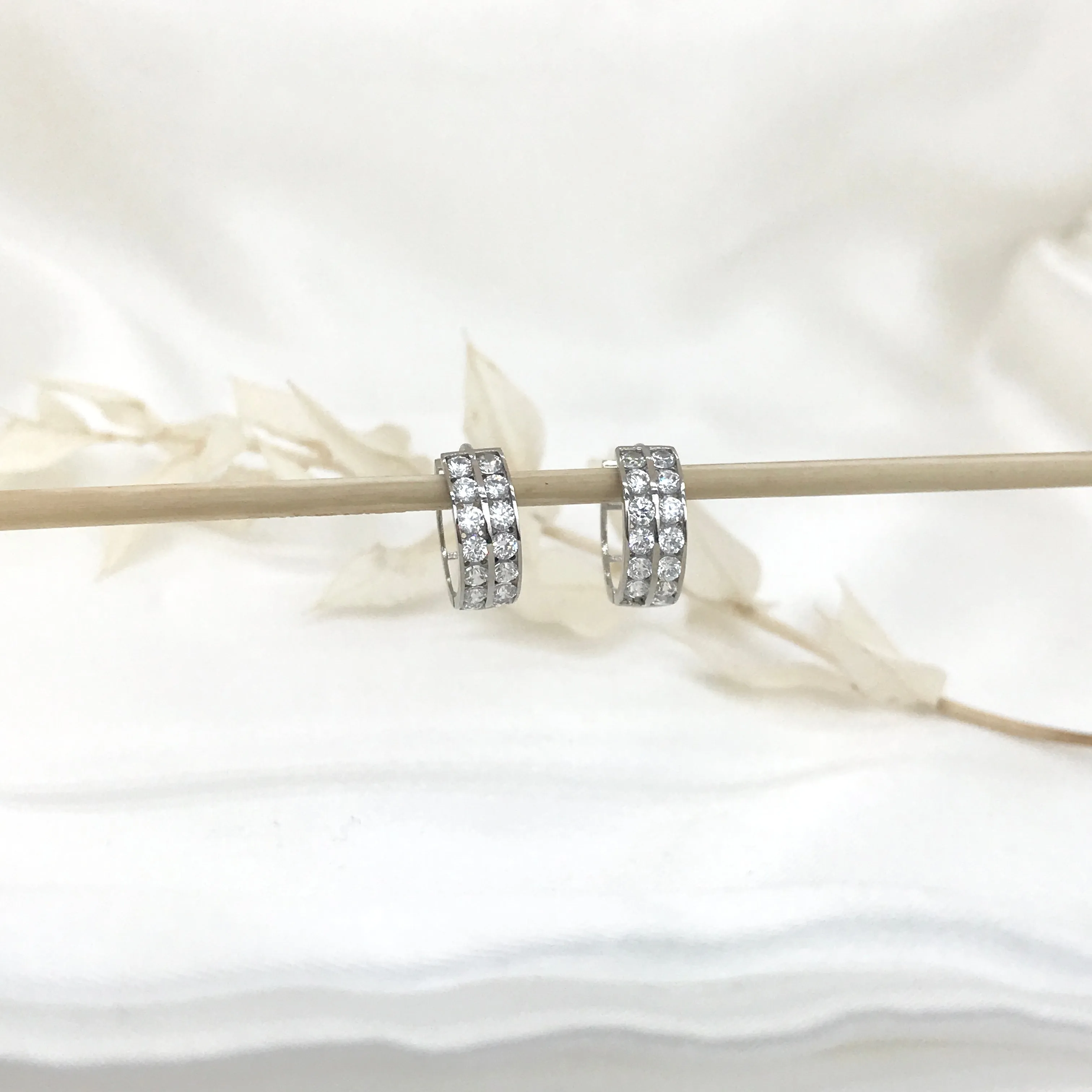 14k Gold Double Row CZ Huggies