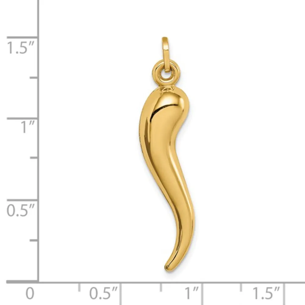 14k Gold Hollow 3D Italian Horn Charm