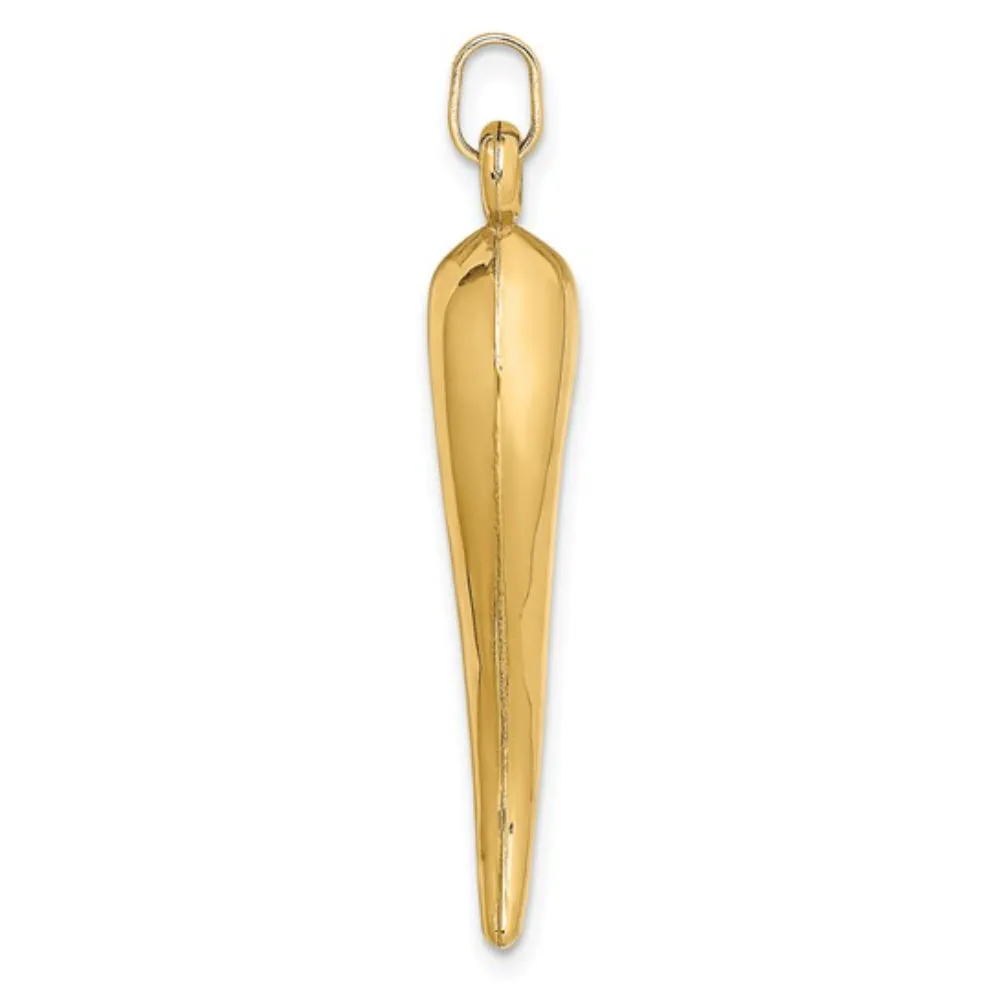 14k Gold Hollow 3D Italian Horn Charm