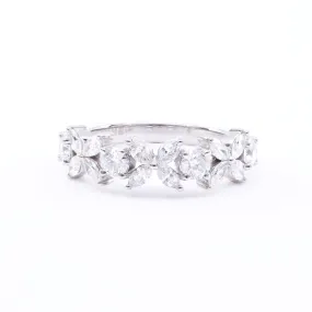 14K WHITE GOLD FLORAL WEDDING BAND WITH MARQUISE AND ROUND DIAMONDS 1.17CTW