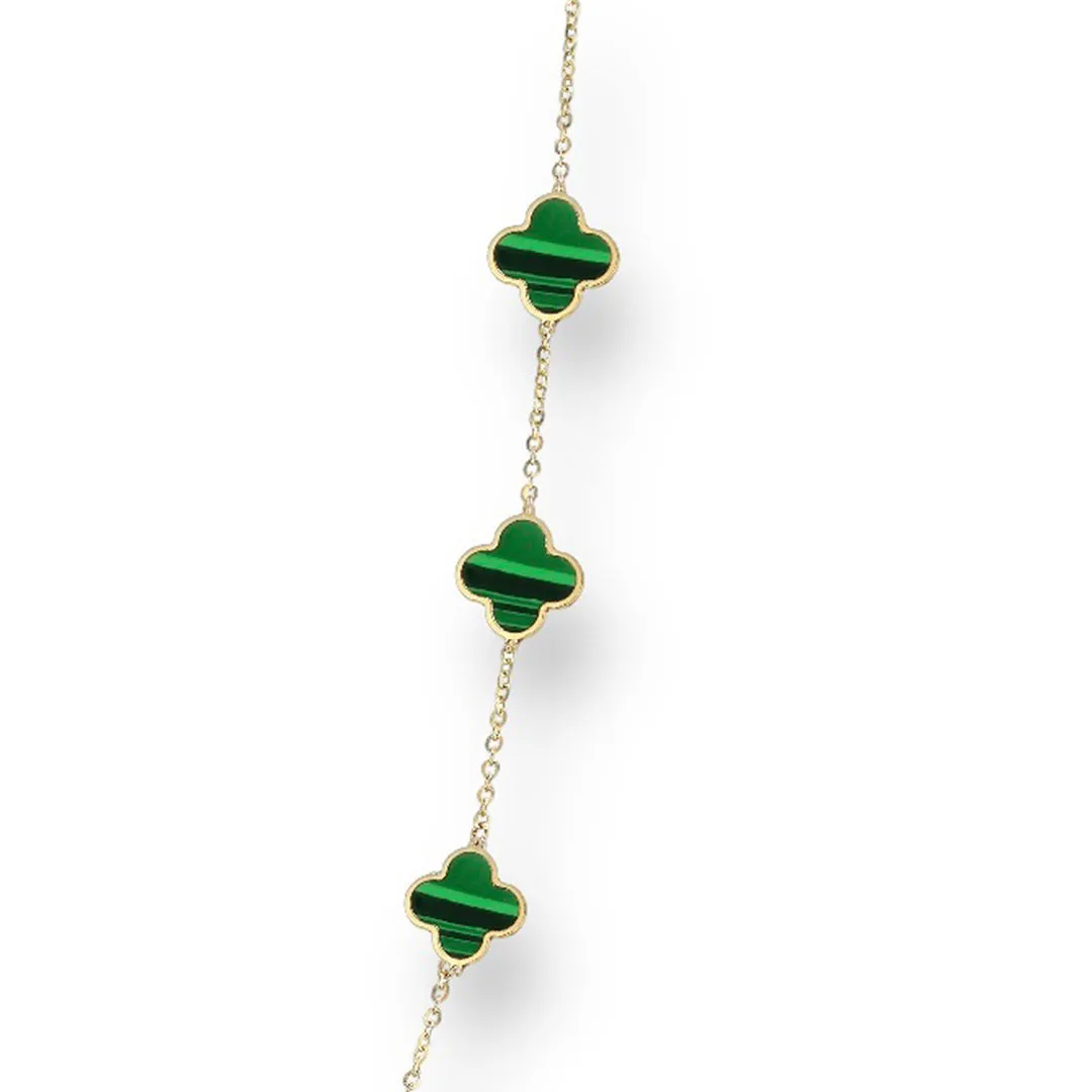 14K Yellow gold green malachite clover choker-9092