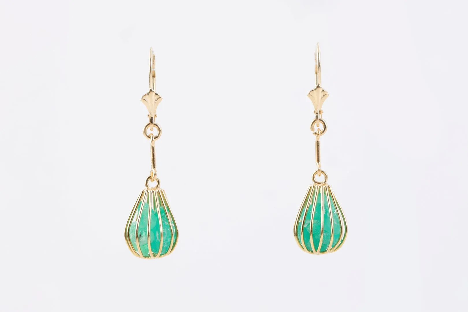 14k Yellow Gold Green Stone Balloon Dangle Earrings (3.88g.)