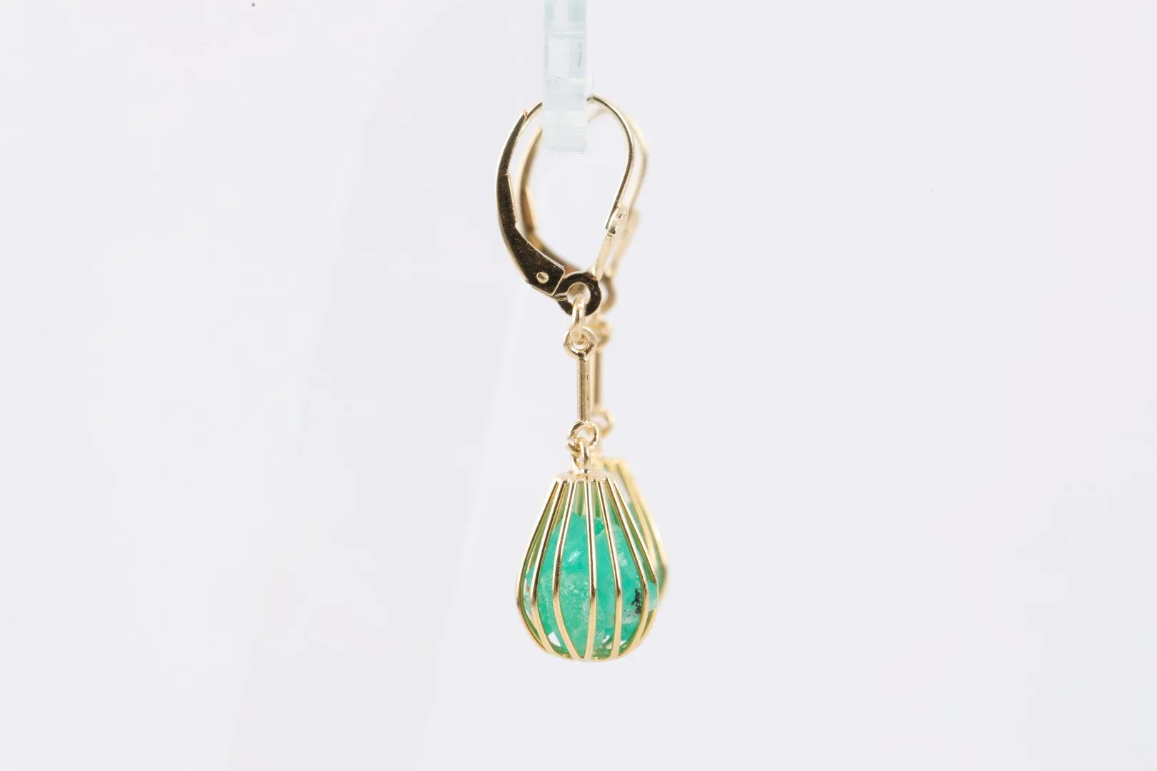 14k Yellow Gold Green Stone Balloon Dangle Earrings (3.88g.)