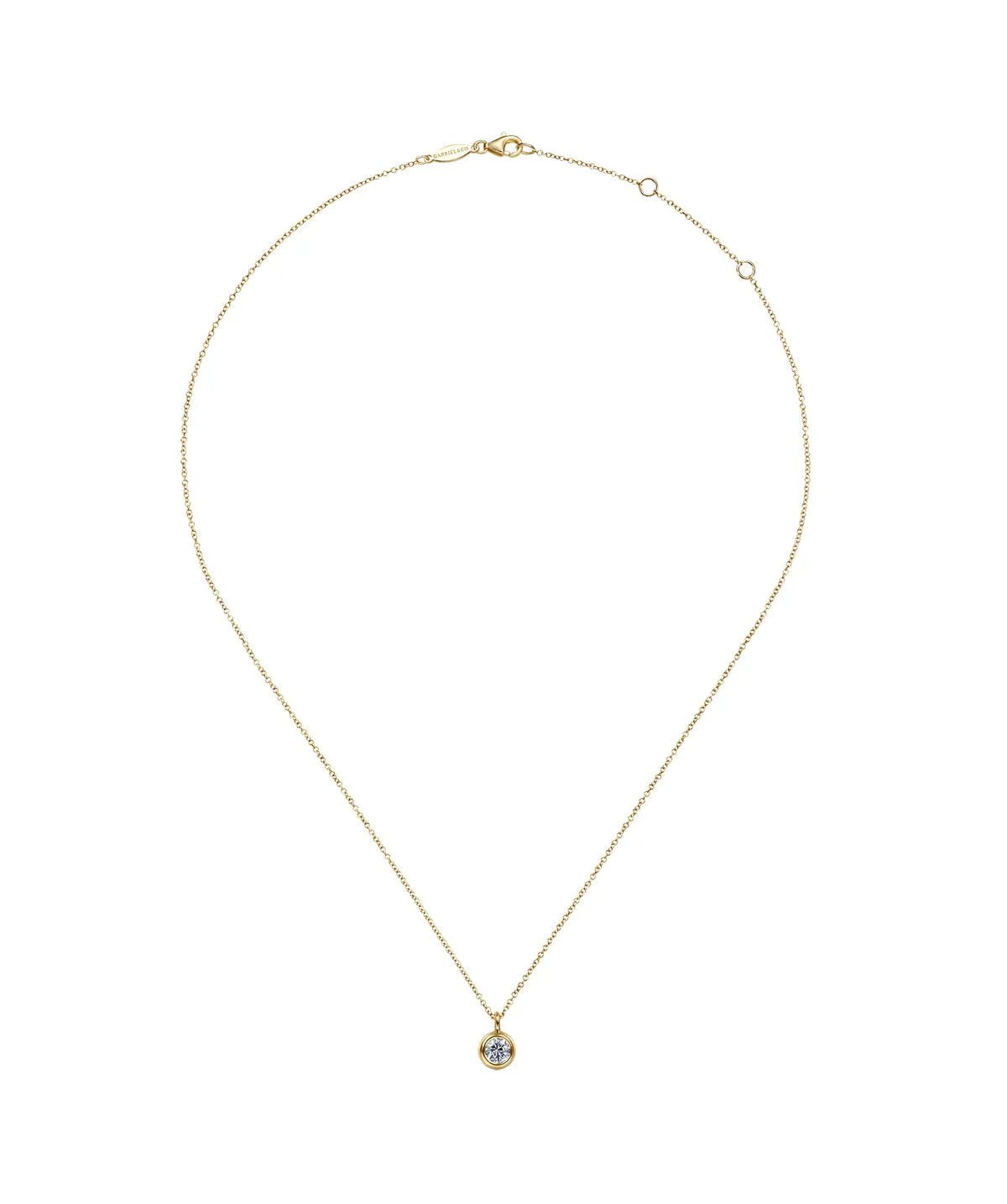 14K Yellow Gold Round Bezel Set White Sapphire Pendant Necklace