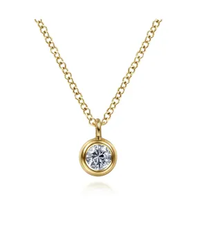 14K Yellow Gold Round Bezel Set White Sapphire Pendant Necklace