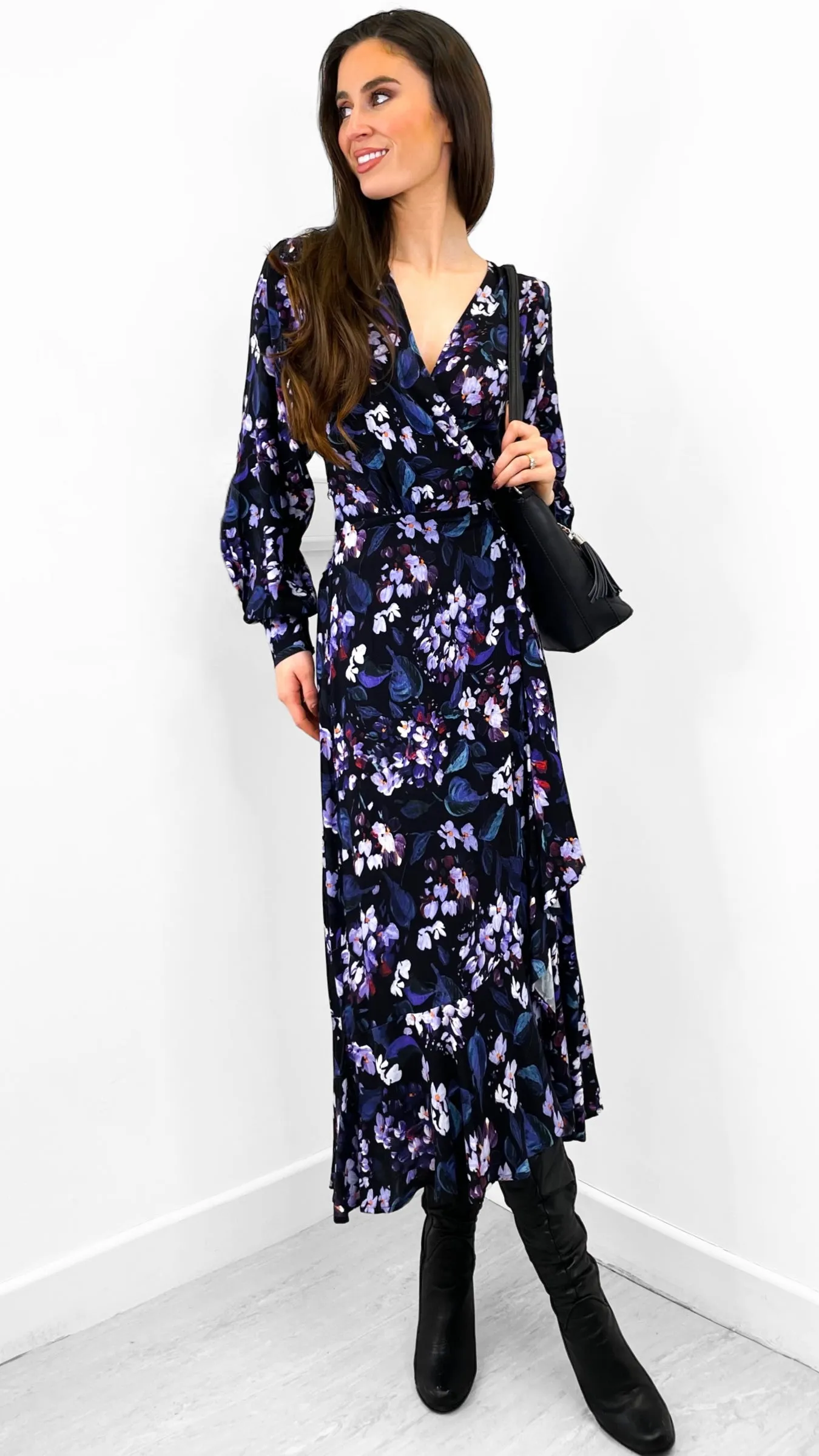 4-A1341 Marlie Navy Floral Wrap Dress