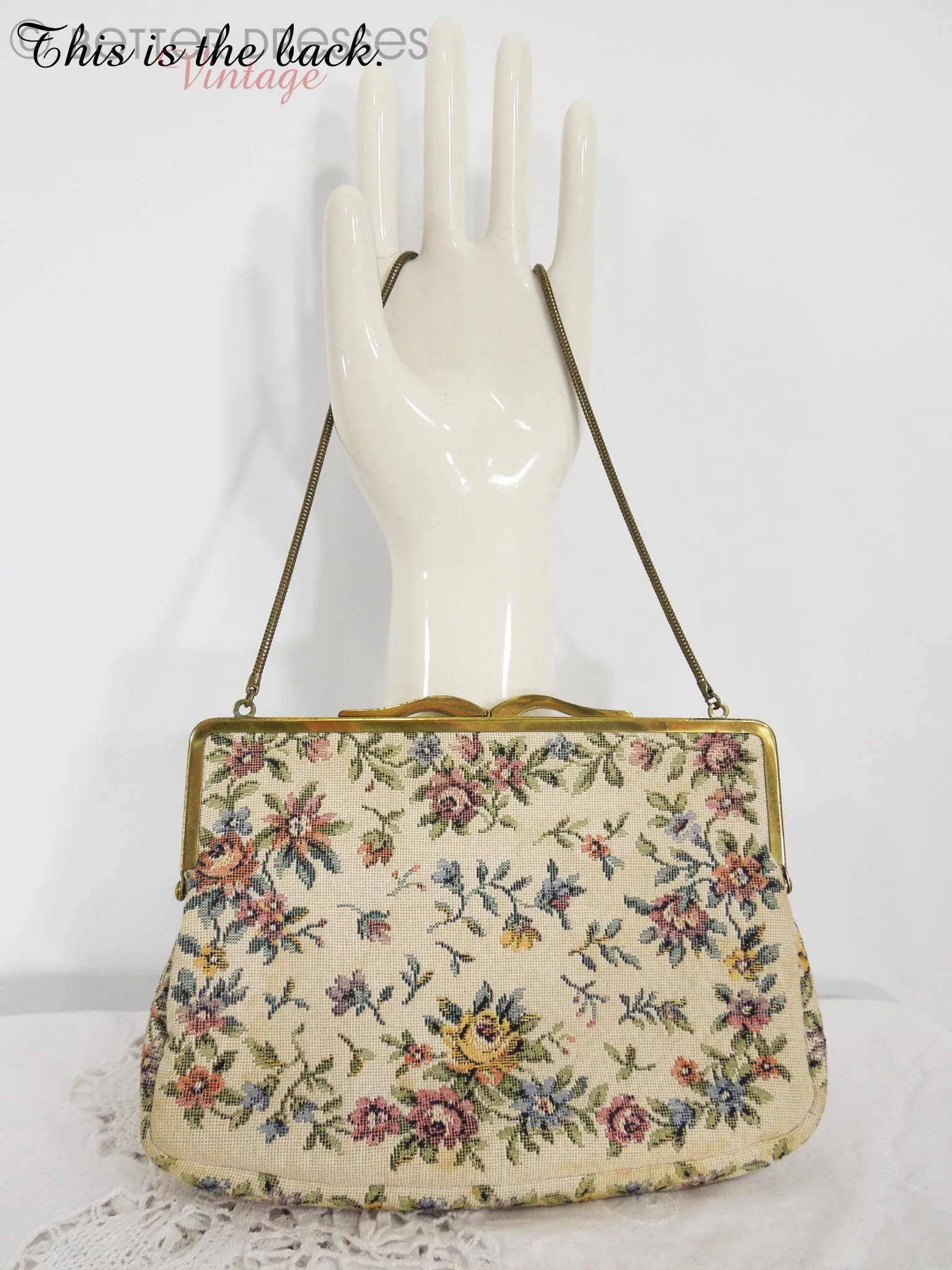 50s Cream Floral Tapestry Frame Purse