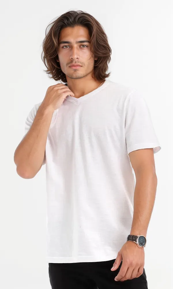 94605 V-Neck Short Sleeves Basic White Tee