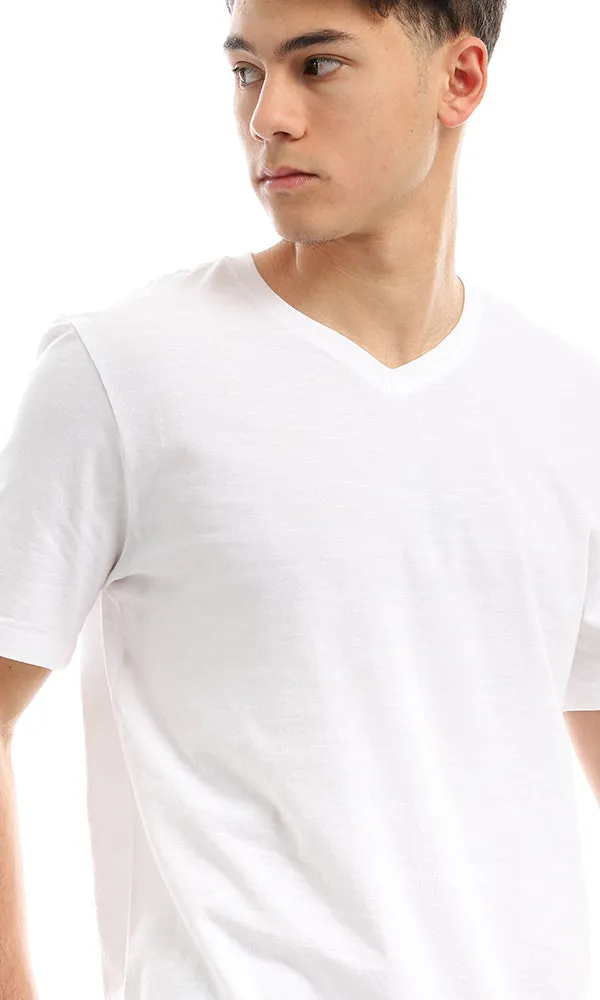 94605 V-Neck Short Sleeves Basic White Tee