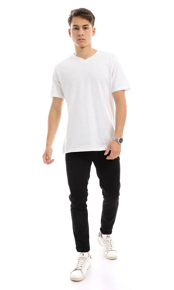 94605 V-Neck Short Sleeves Basic White Tee