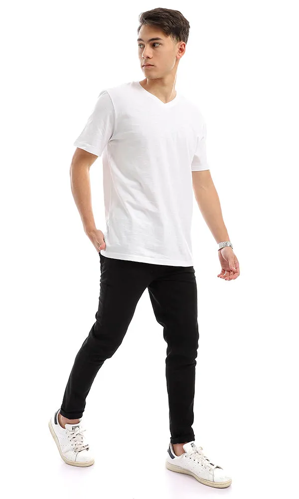 94605 V-Neck Short Sleeves Basic White Tee