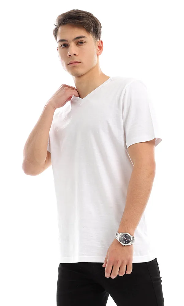 94605 V-Neck Short Sleeves Basic White Tee