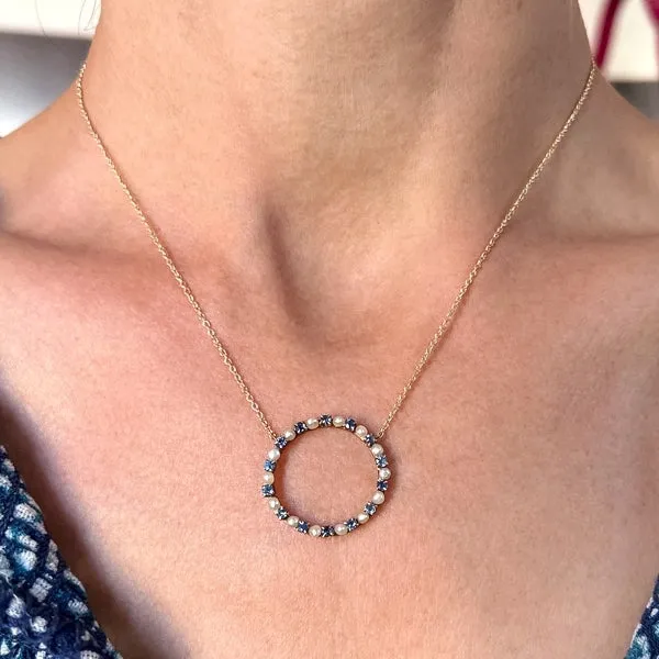 Antique Sapphire & Pearl Circle Necklace