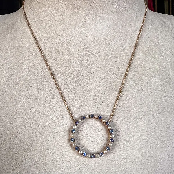 Antique Sapphire & Pearl Circle Necklace