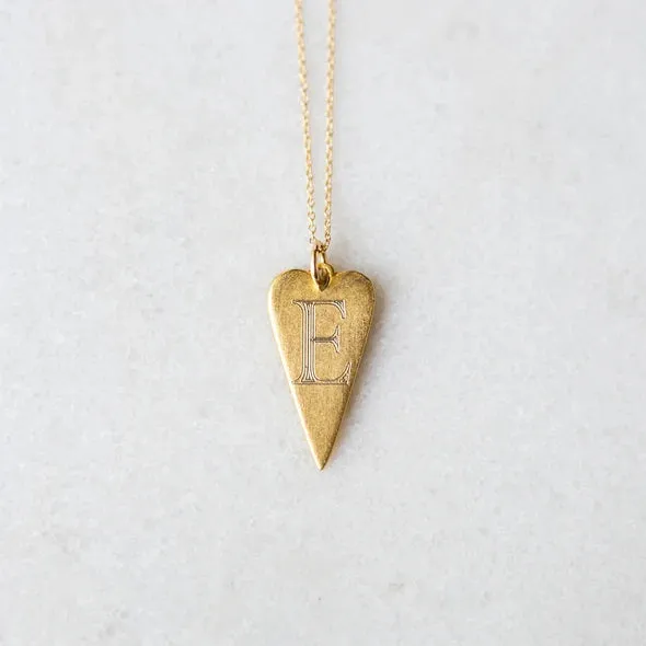 Antiqued Monogram Arrowhead Heart Necklace