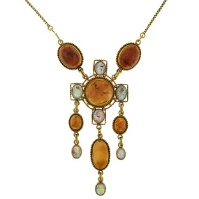 Art Nouveau Egyptian Revival 14kt Amber   Carved Opal Scarab Necklace