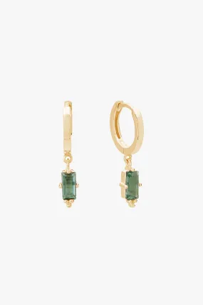 Baguette Green Quartz 18k Gold Plated EOL Huggie Earrings