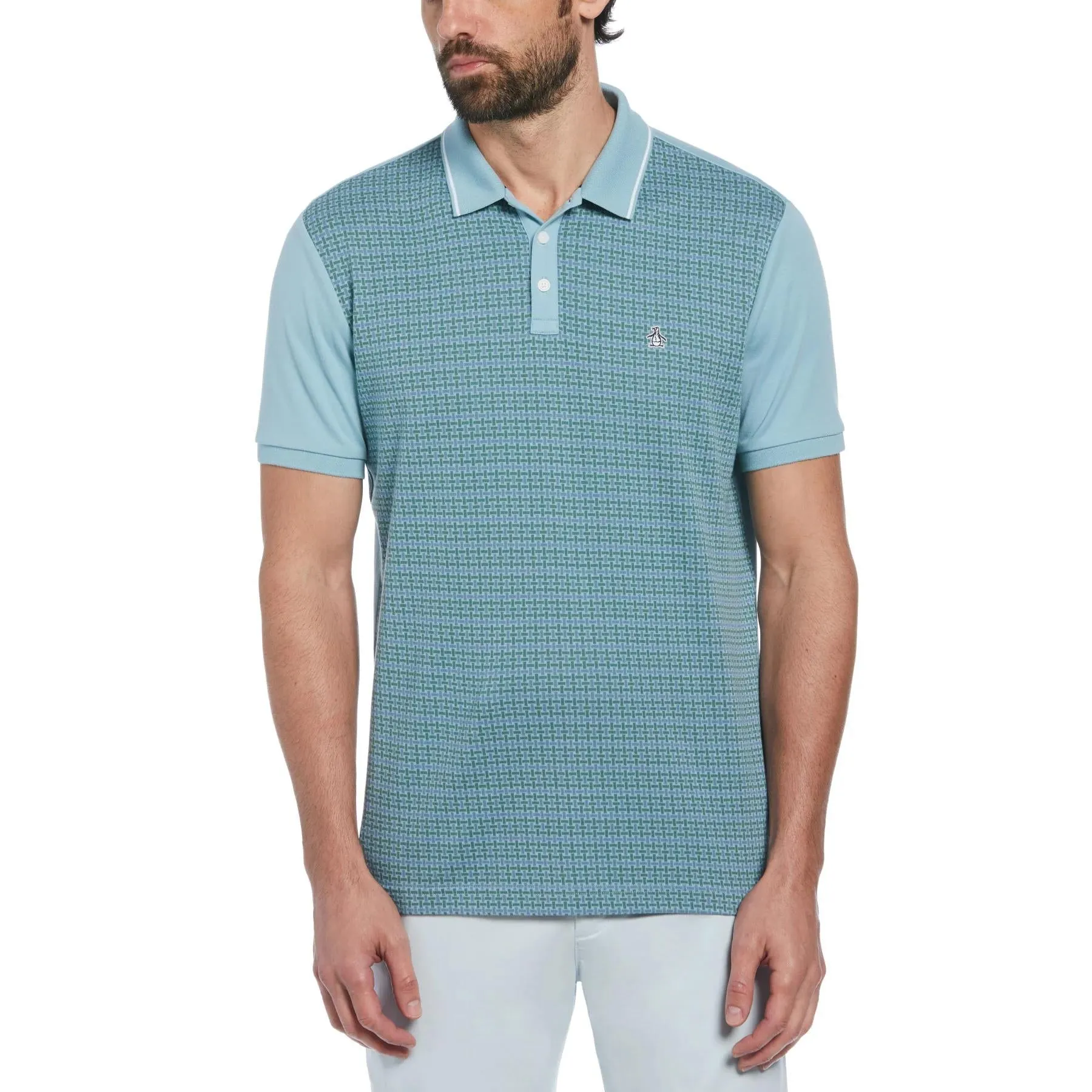 Basketweave Cotton Jacquard Polo Tourmaline Blue - SS24