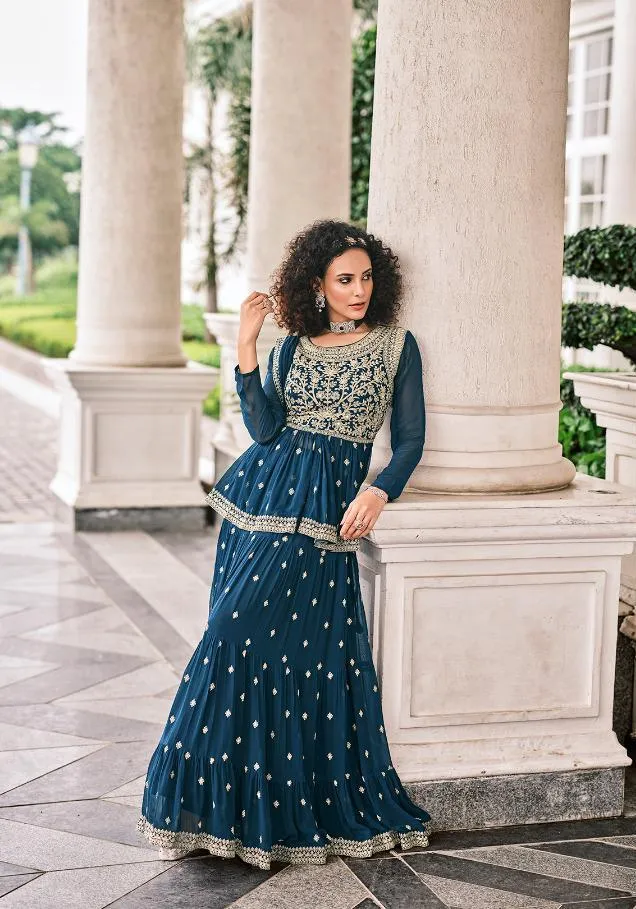 Beautifully designed Blue Sharara Suit- Rent