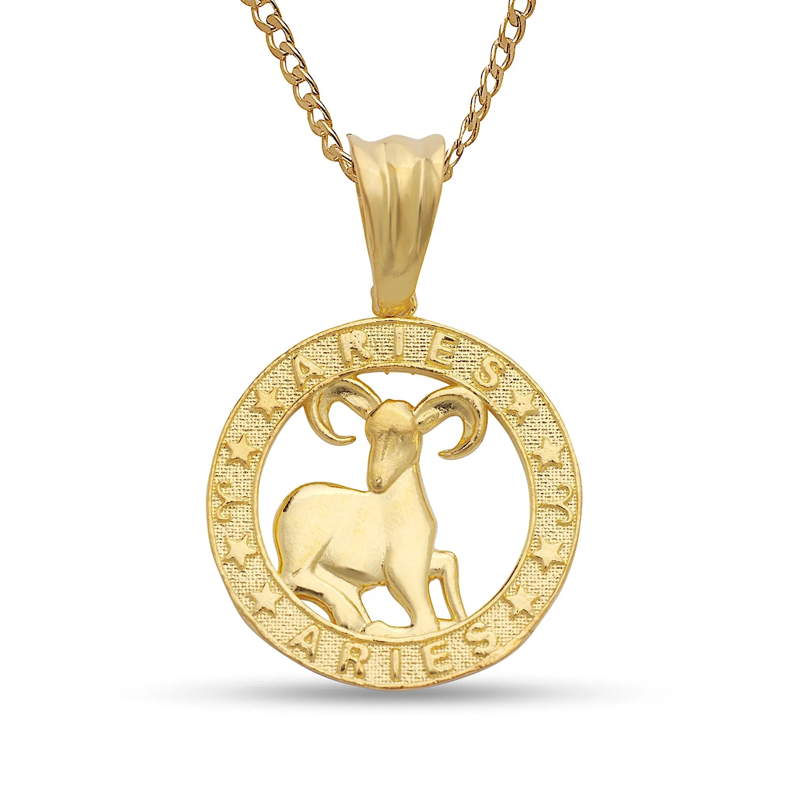 Better Jewelry 14k Yellow Gold Zodiac Sign Necklace w. Cuban Chain (Made in USA)