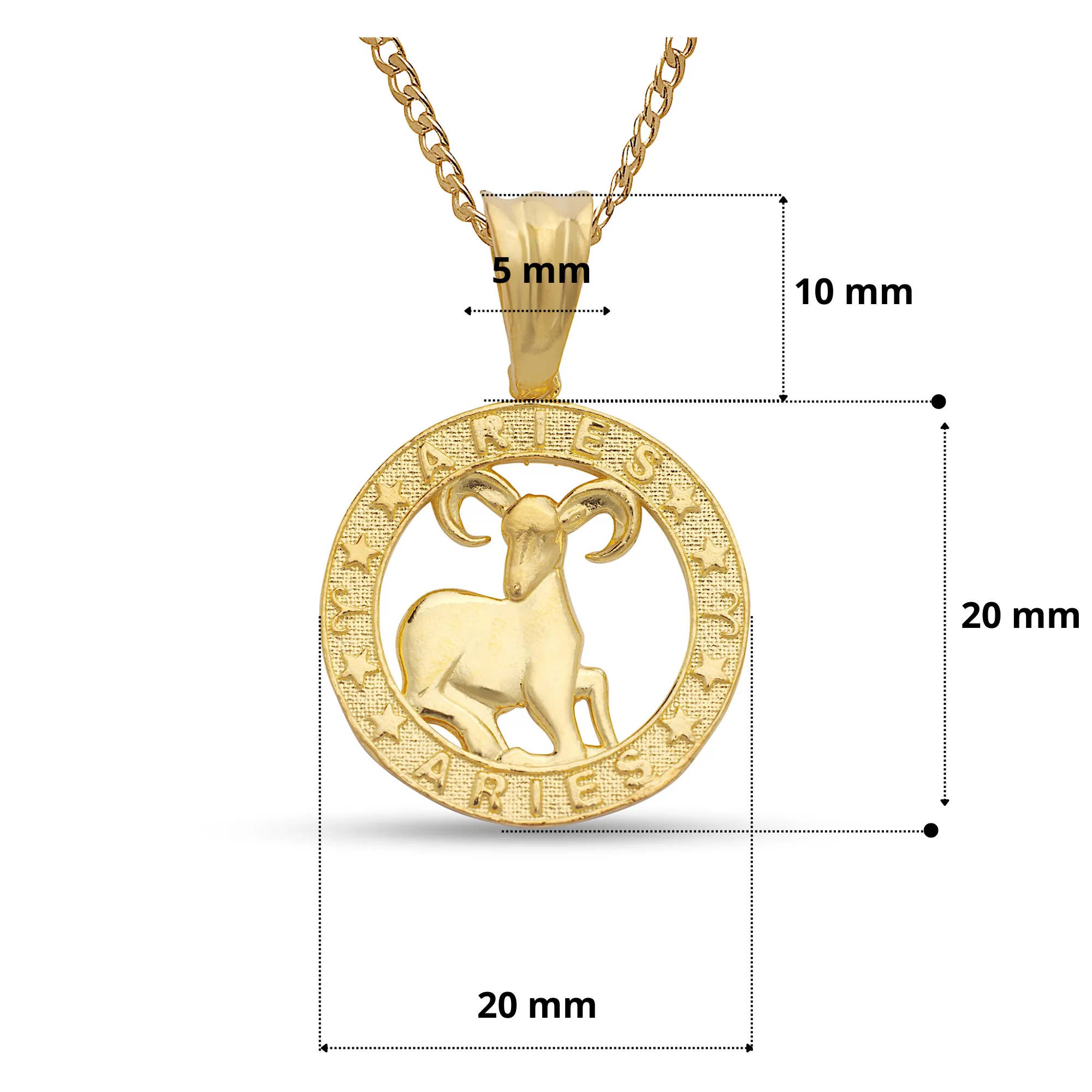 Better Jewelry 14k Yellow Gold Zodiac Sign Necklace w. Cuban Chain (Made in USA)