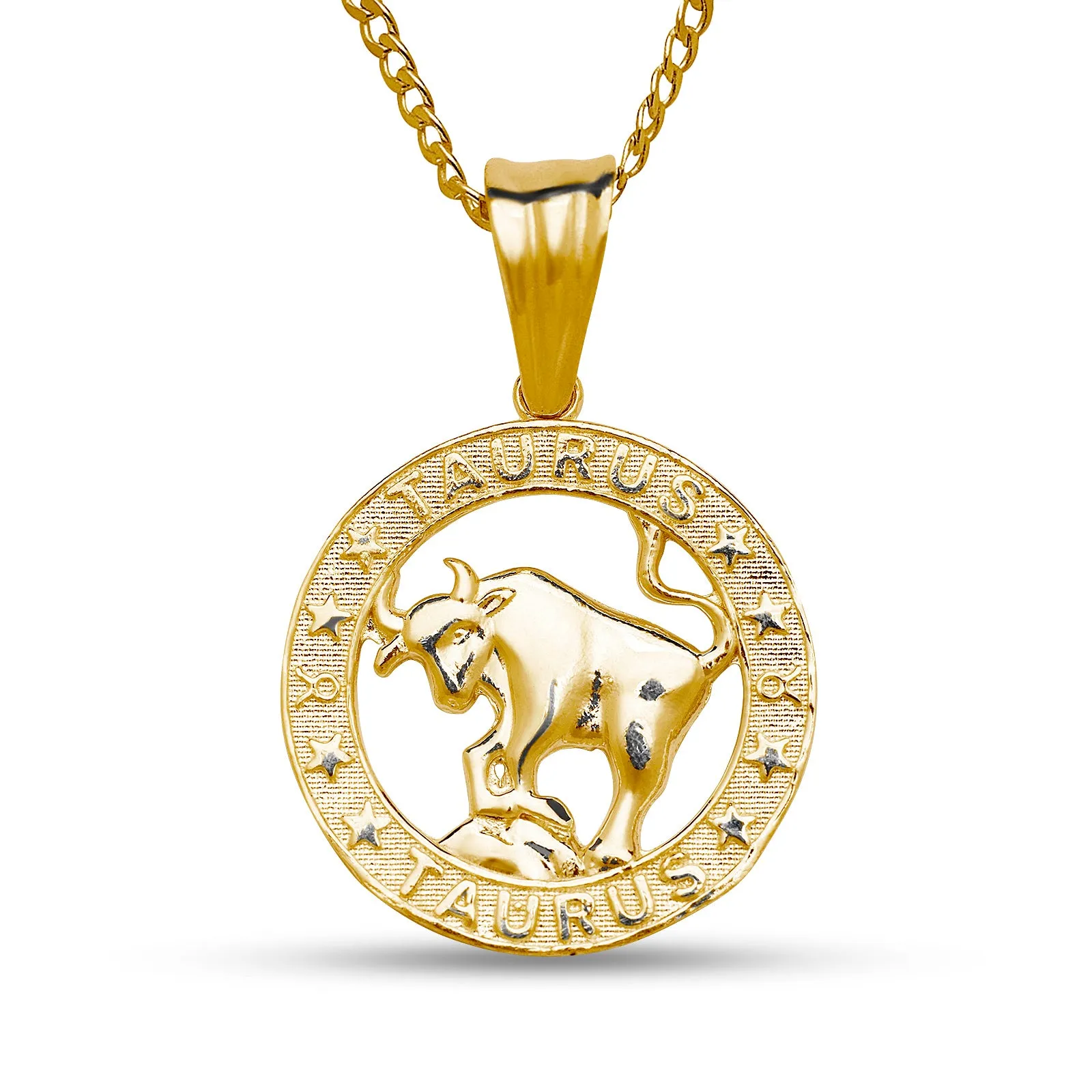 Better Jewelry 14k Yellow Gold Zodiac Sign Necklace w. Cuban Chain (Made in USA)