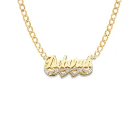 Better Jewelry Script Two Hearts Design 14K Gold Double Nameplate Necklace