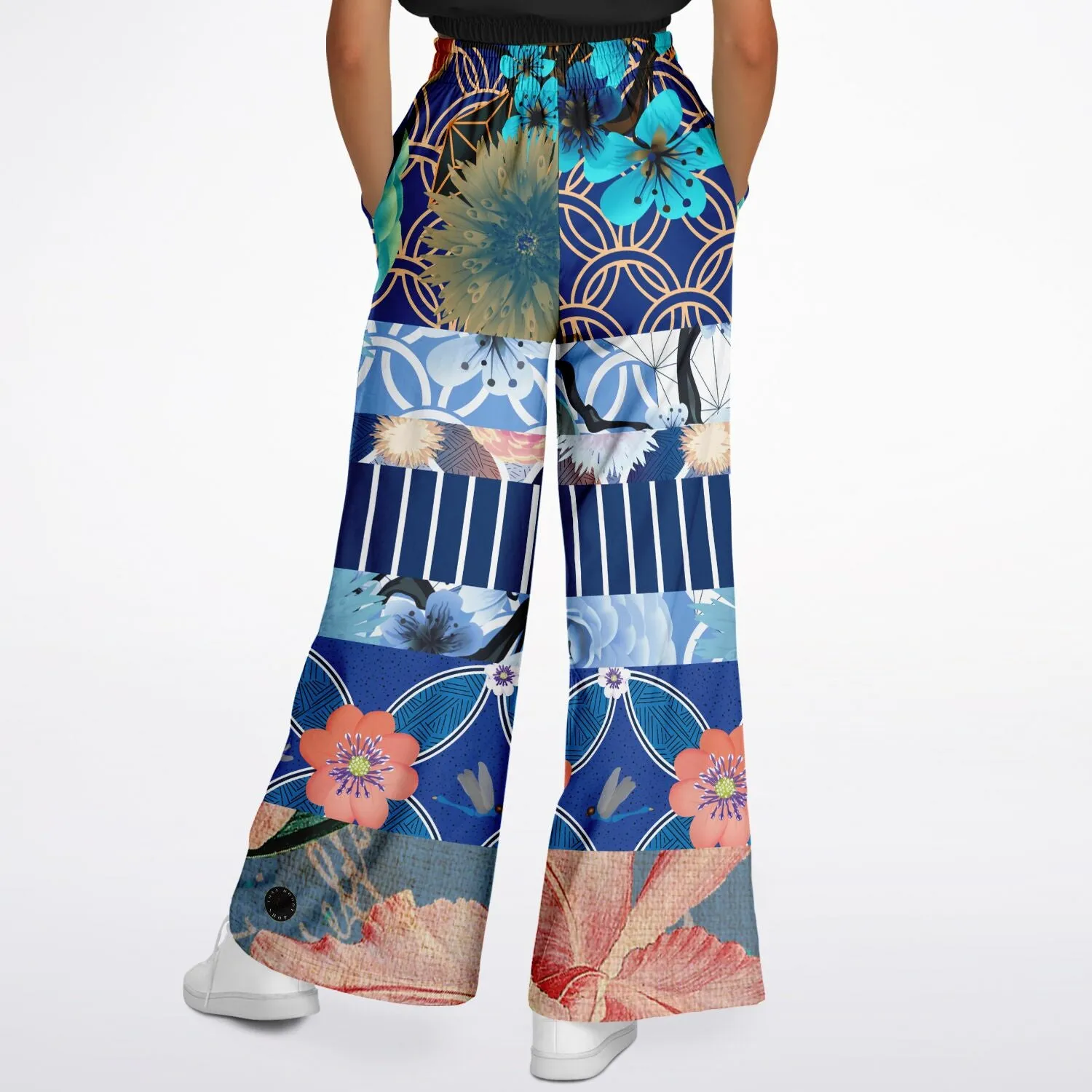 Blue Andalusian Patchwork Eco-Poly Stretchy Phat Bellbottoms