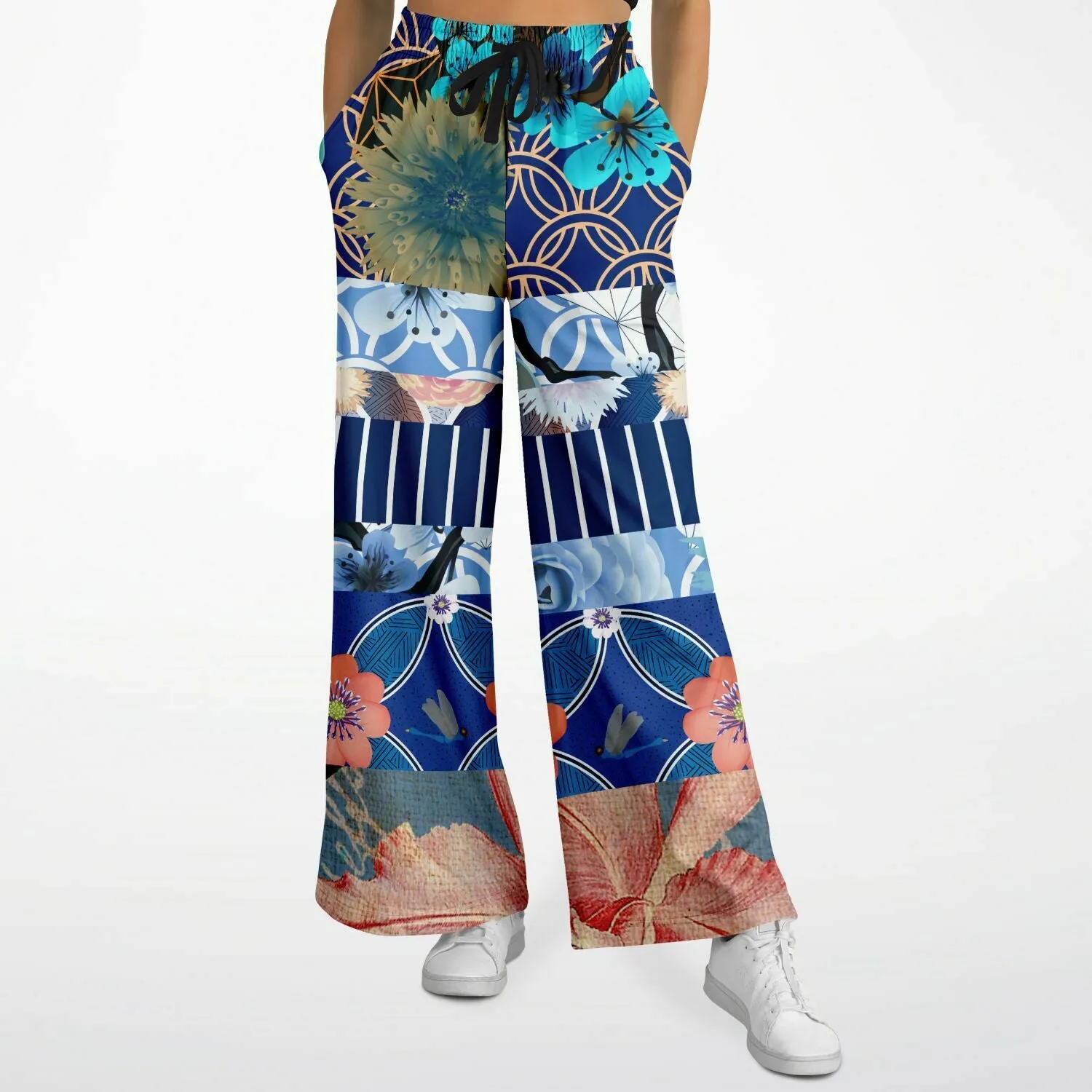 Blue Andalusian Patchwork Eco-Poly Stretchy Phat Bellbottoms