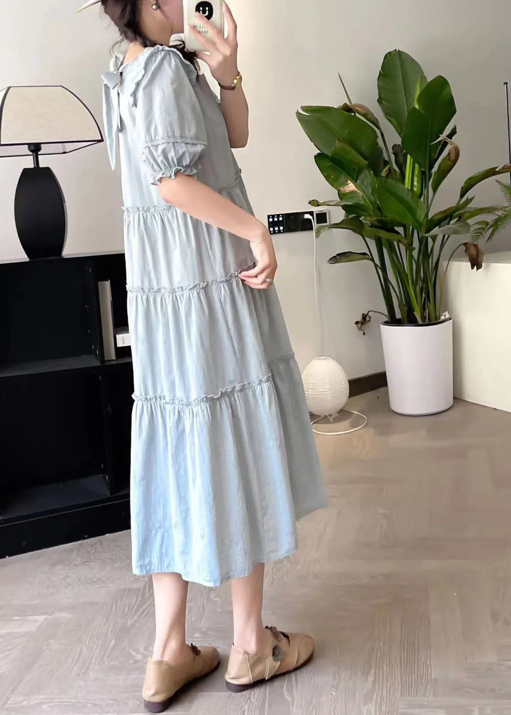 Blue Wrinkled Patchwork Vacation Maxi Dresses Summer BV028