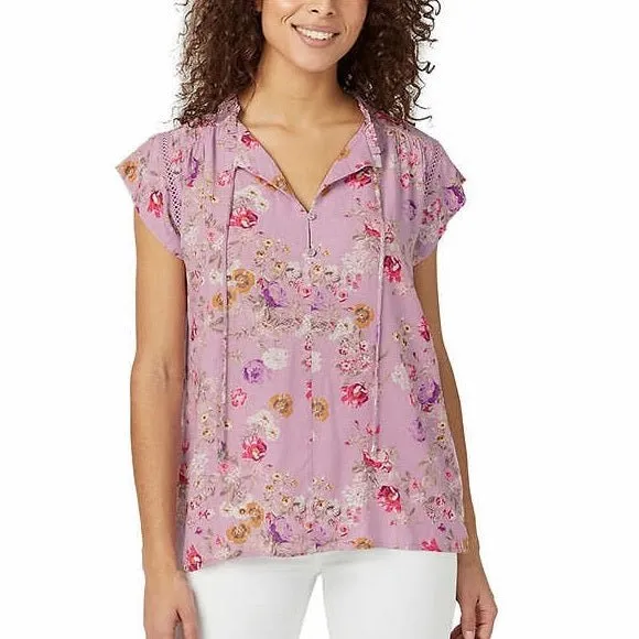 Buffalo David Bitton Women's Flutter Sleeve Floral Top