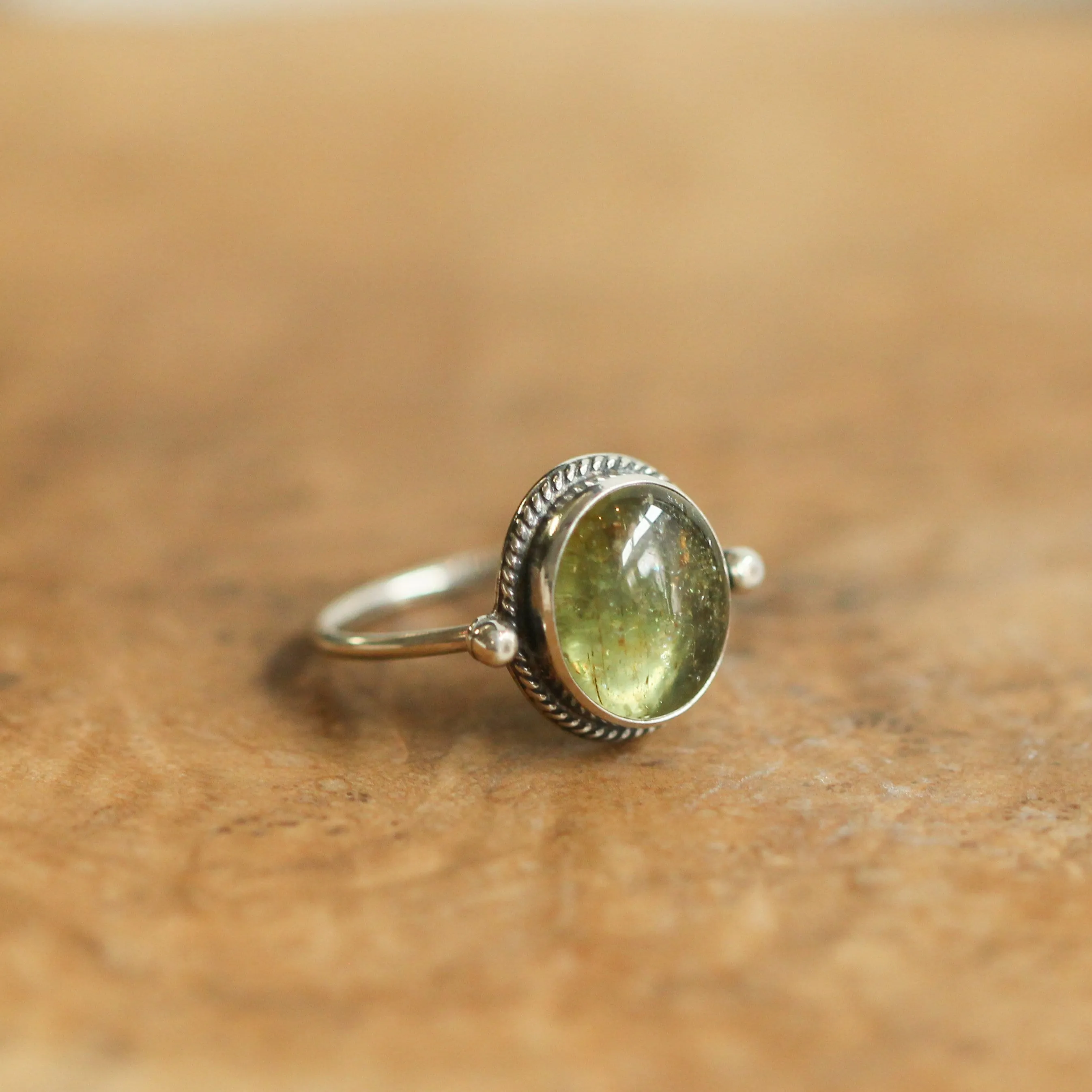 Cat Eye Apatite - Delica Ring - Silversmith Ring - Cat Eye Apatite Ring - dainty Green Ring