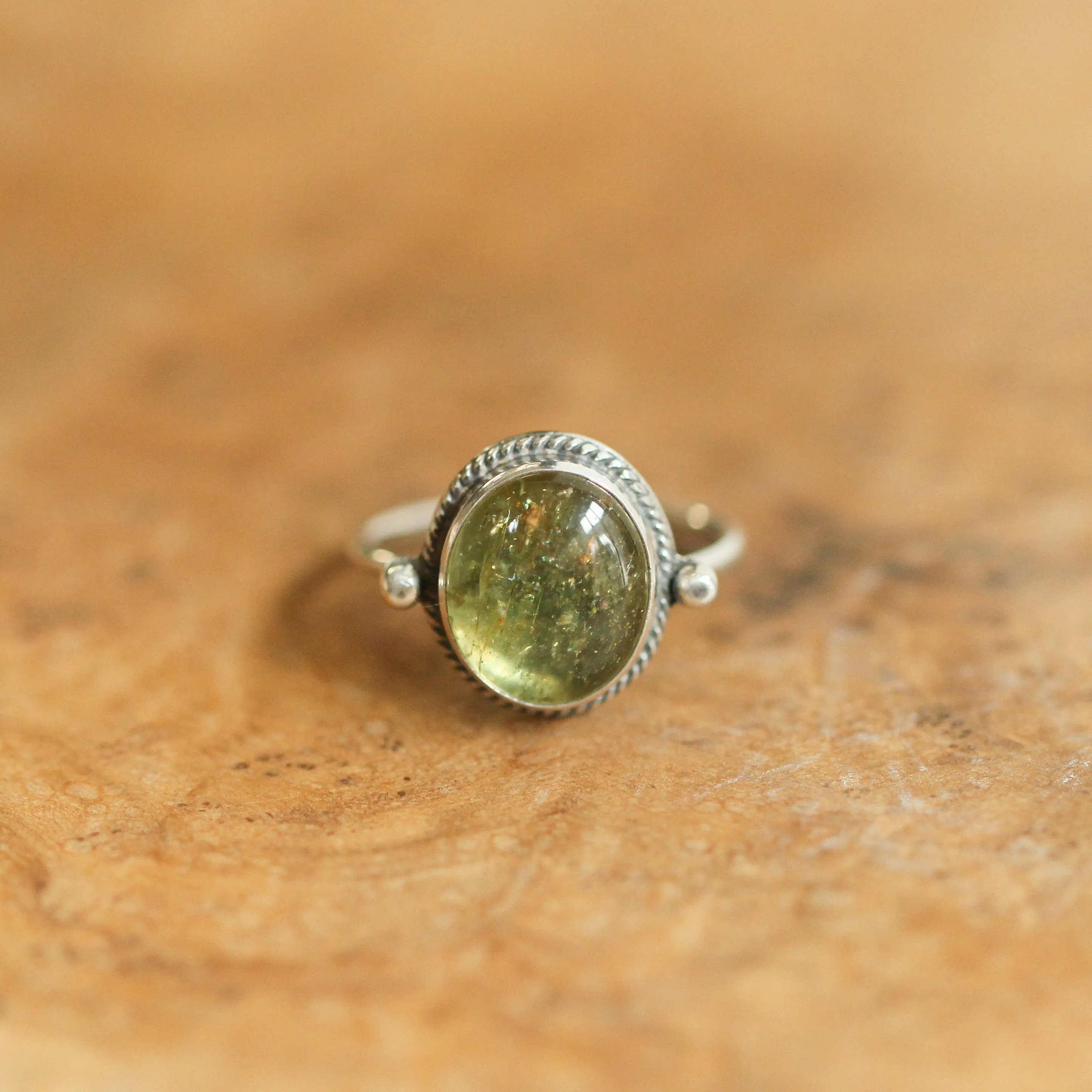 Cat Eye Apatite - Delica Ring - Silversmith Ring - Cat Eye Apatite Ring - dainty Green Ring