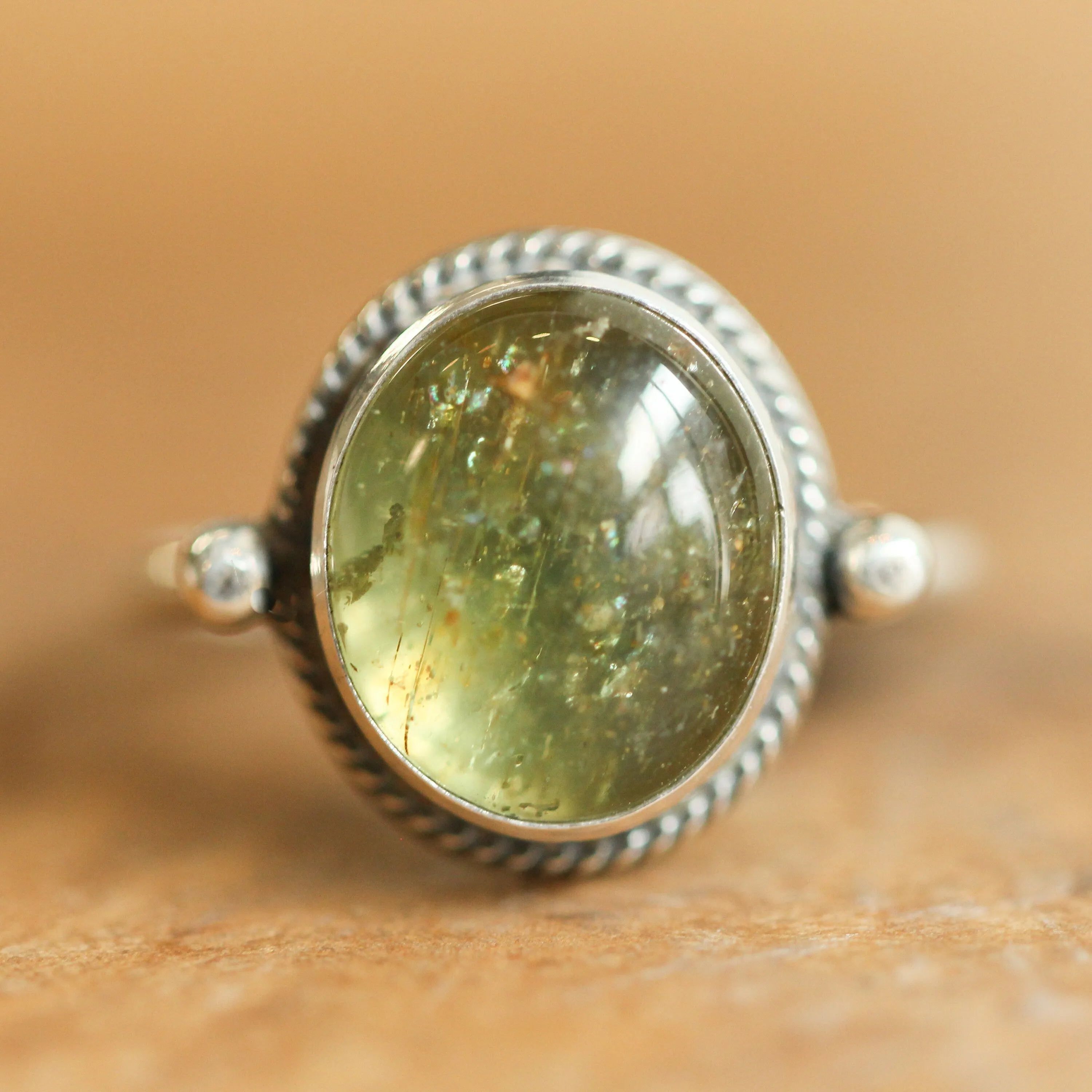 Cat Eye Apatite - Delica Ring - Silversmith Ring - Cat Eye Apatite Ring - dainty Green Ring