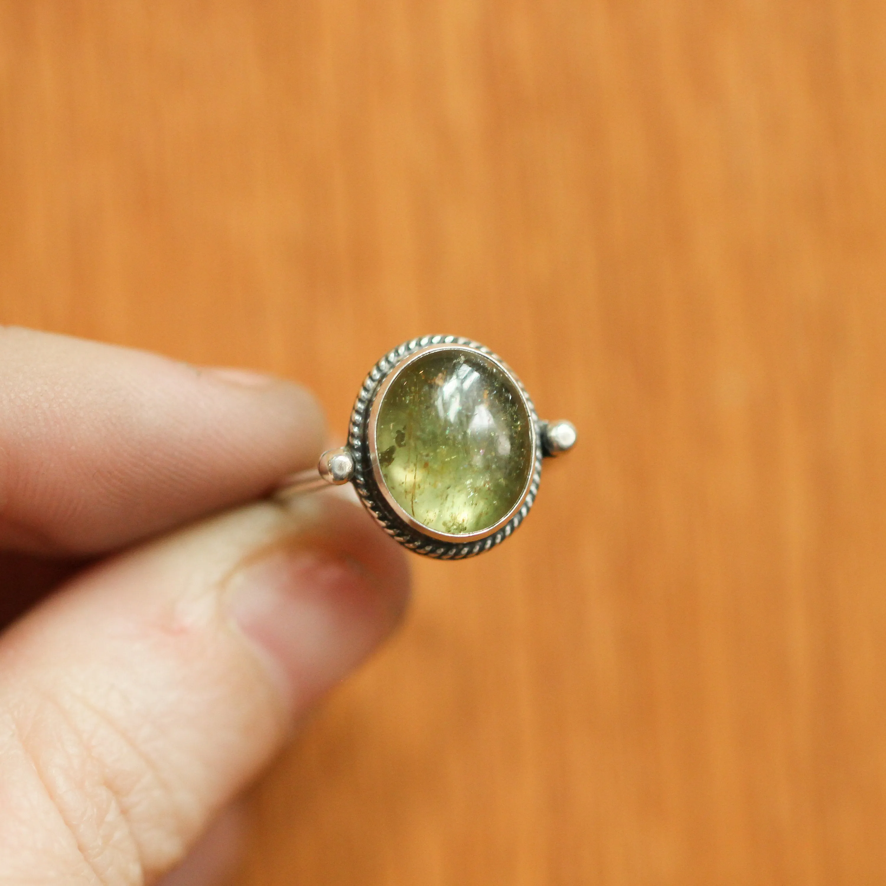 Cat Eye Apatite - Delica Ring - Silversmith Ring - Cat Eye Apatite Ring - dainty Green Ring