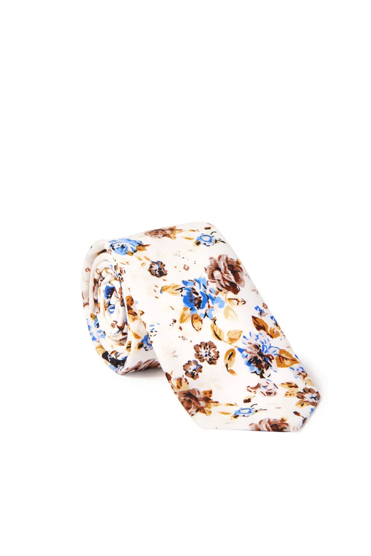 Charles Floral Print Necktie - Brown & Blue