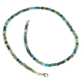 Chrysocolla 4mm Faceted Round Necklace with Sterling Silver Trigger Clasp