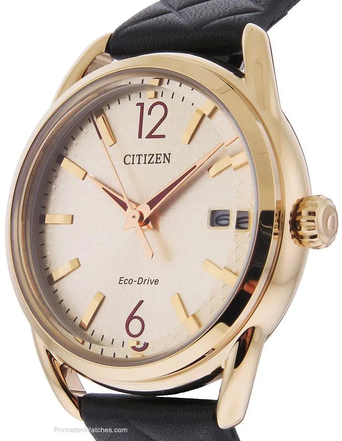 Citizen DRIVE LTR Womens Watch - Gold-Tone Case - Black Strap - Date