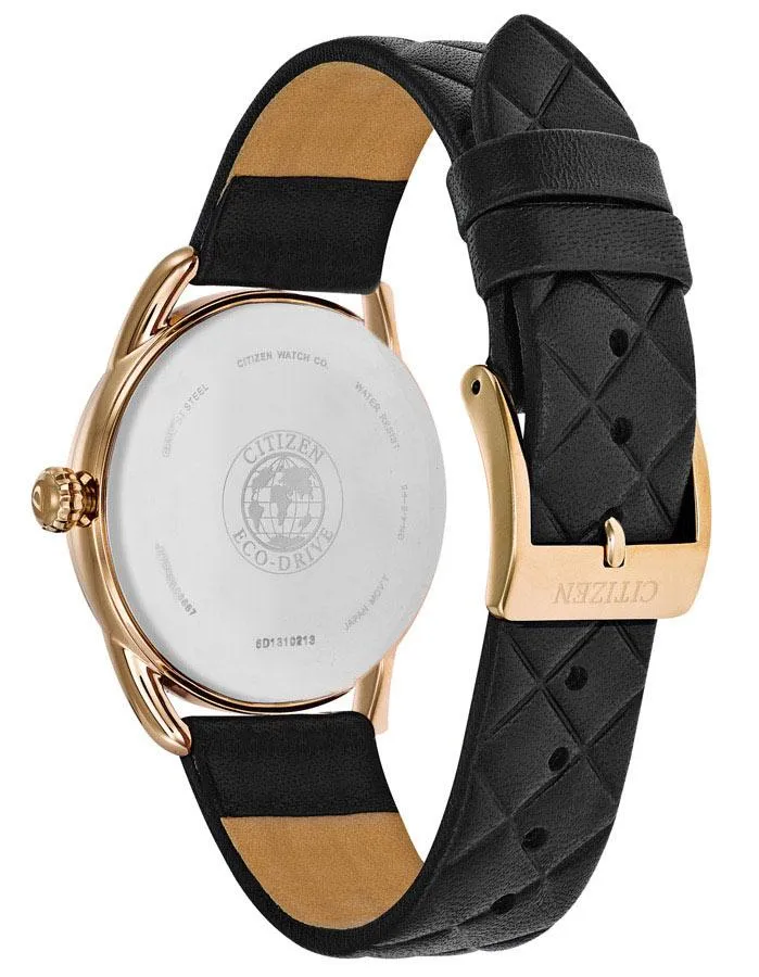 Citizen DRIVE LTR Womens Watch - Gold-Tone Case - Black Strap - Date