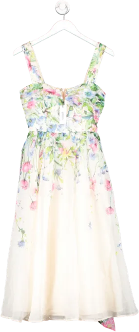 Coast Cream Organza Floral Notch Neck Midi Dress UK 8